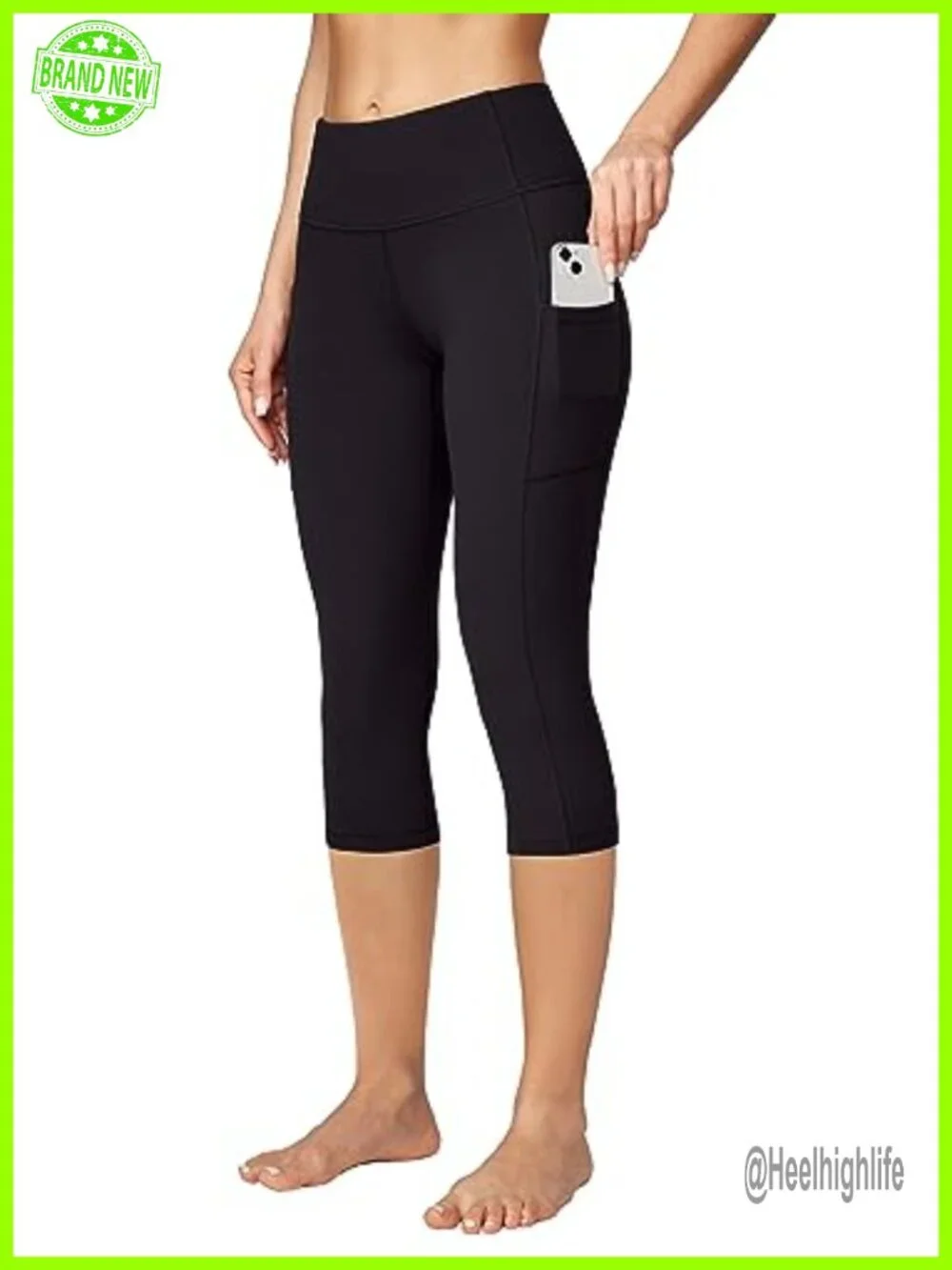 High Waisted Capri Leggings with Pockets Women Yoga Pants 4-Way Stretch